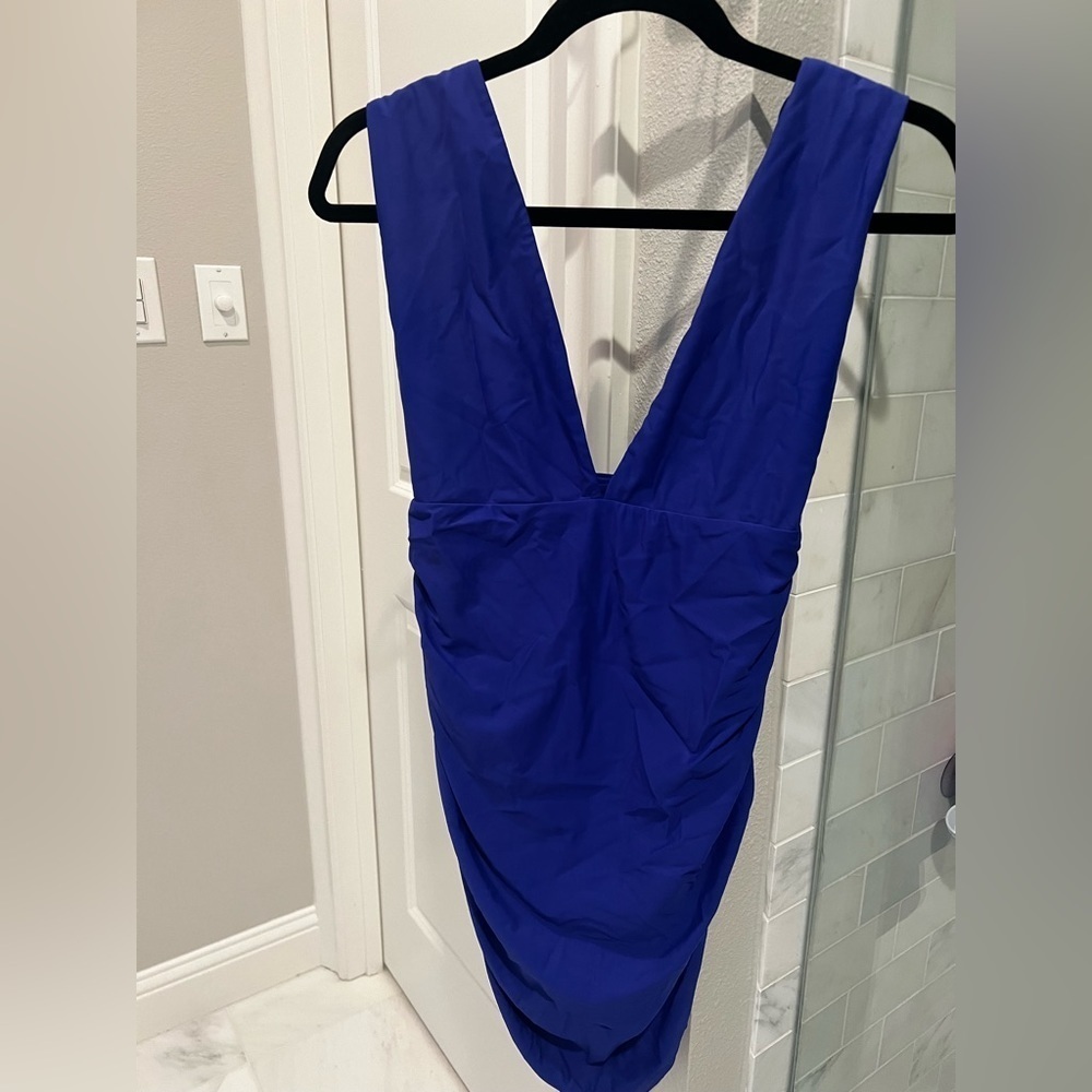 Blue Ruched Party Dress - Picture 5 of 5